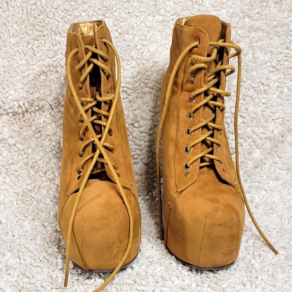 Tan platform booties